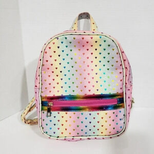 Olivia Miller Rainbow Colored Shimmer with Hearts  Young Girls Backpack.